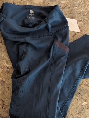 FITSY Navy Blue Workout Leggings with Side Grip and Contrast Trim